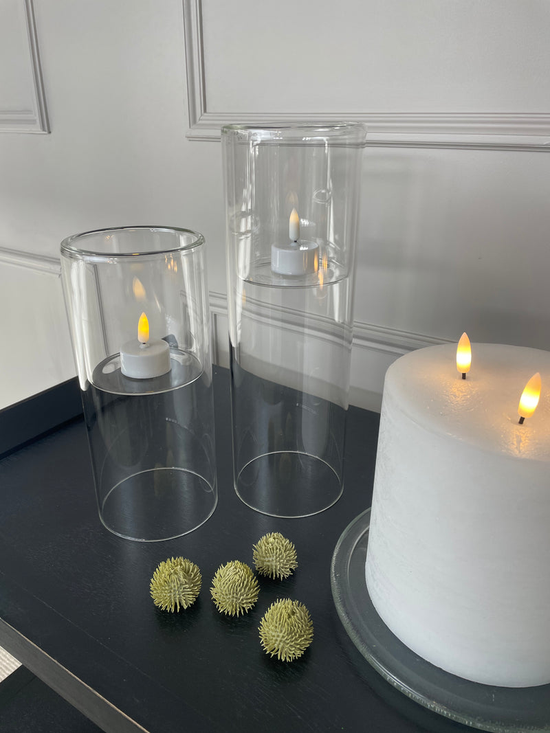 Glass cylindrical hollow candle holder