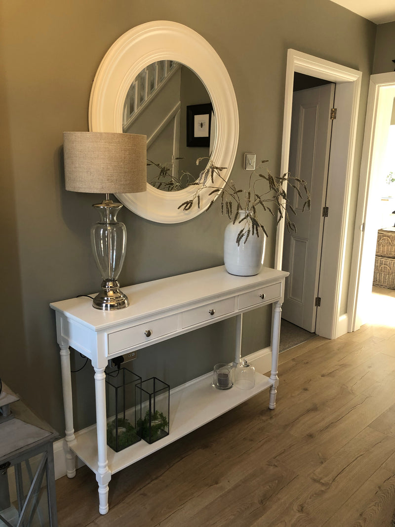 White large long 3 drawer console table