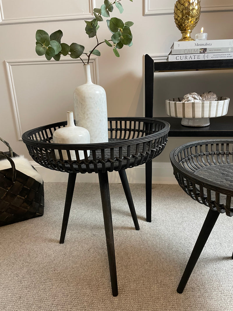 Black bamboo round side table 2 sizes