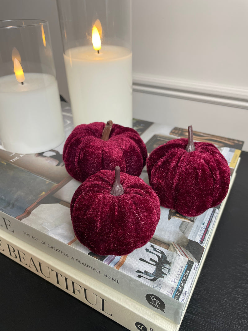 Set of 3 Rich red Halloween pumpkins
