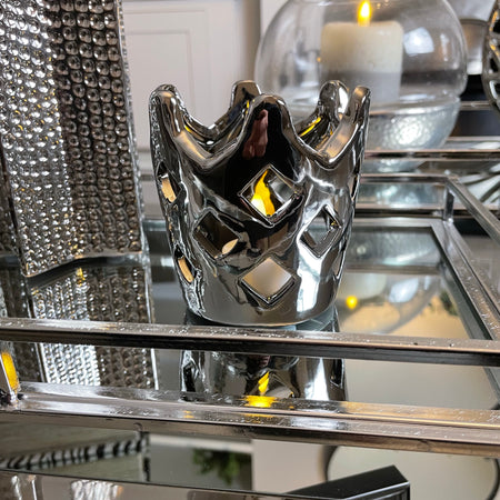 Silver crown candle holder