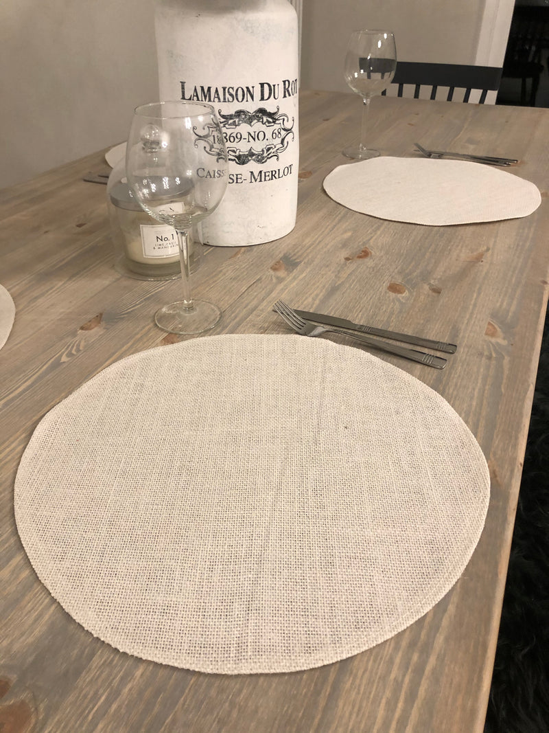 Set of 4 Off White Round Jute placemats