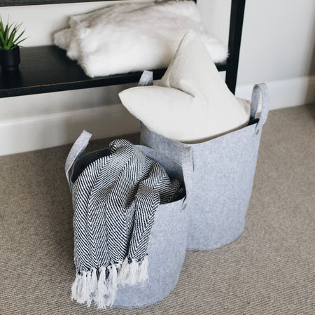 Grey felt bag basket Storage, 3 sizes.