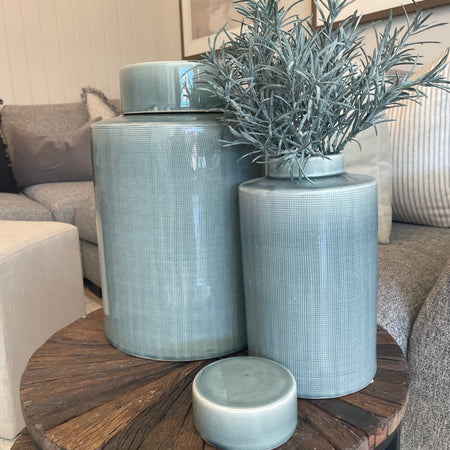 Large ceramic khaki grey lidded ginger jar