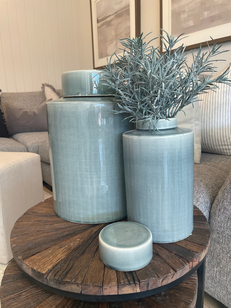 Large ceramic khaki grey lidded ginger jar