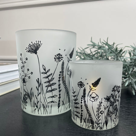 Small black wild flower candle holder