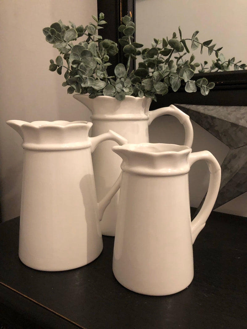 White Porcelain ceramic Jug scallop top 3 sizes