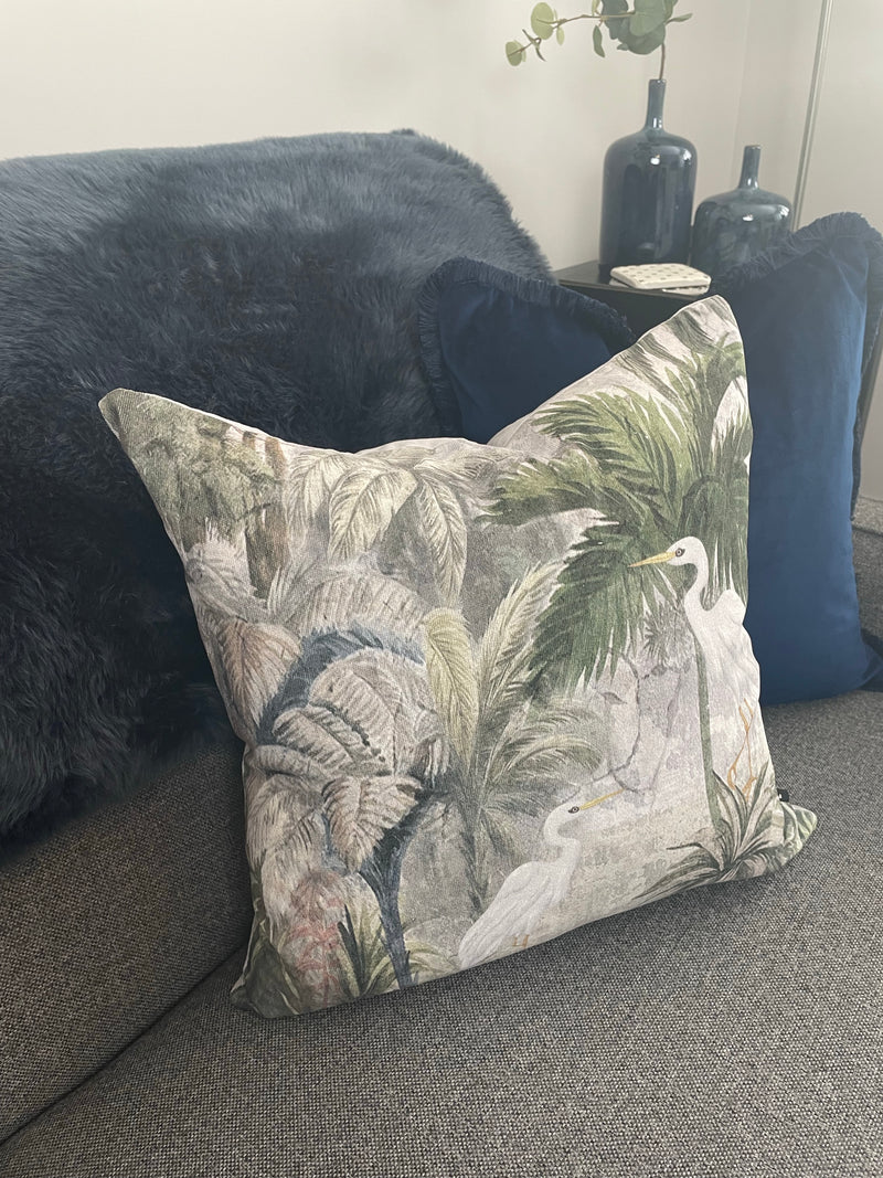 Coppa jungle leaf print heron cushion