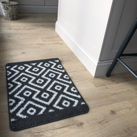 Charcoal geometric door mat rug 50x80cm