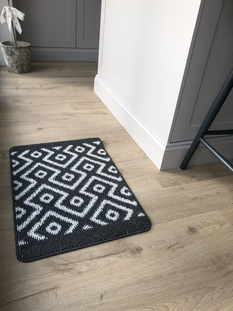 Charcoal geometric door mat rug 50x80cm