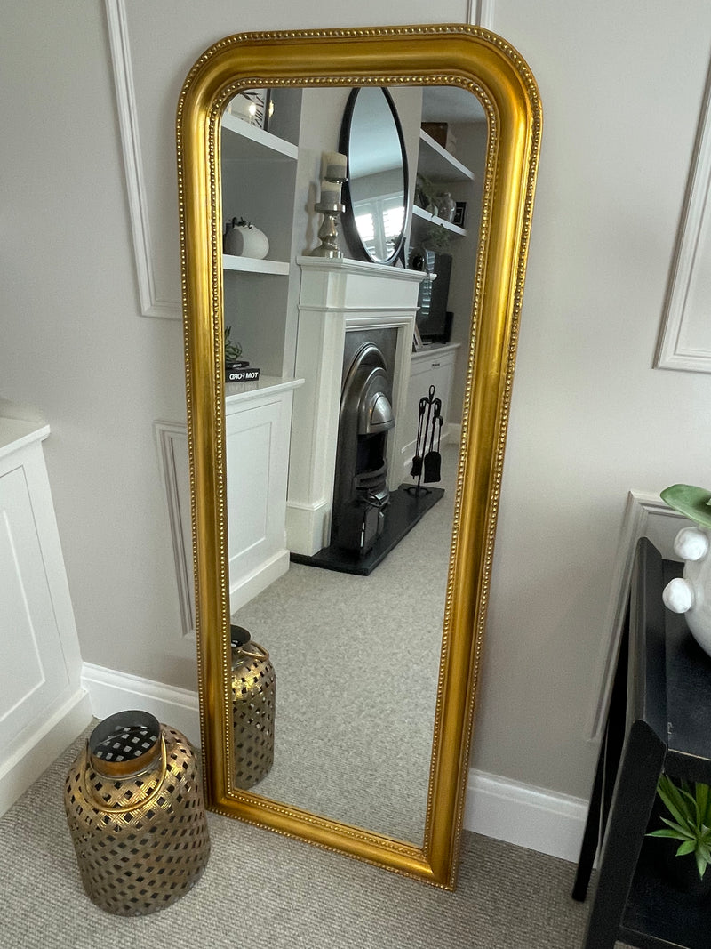 Gold beaded arched full length mirror