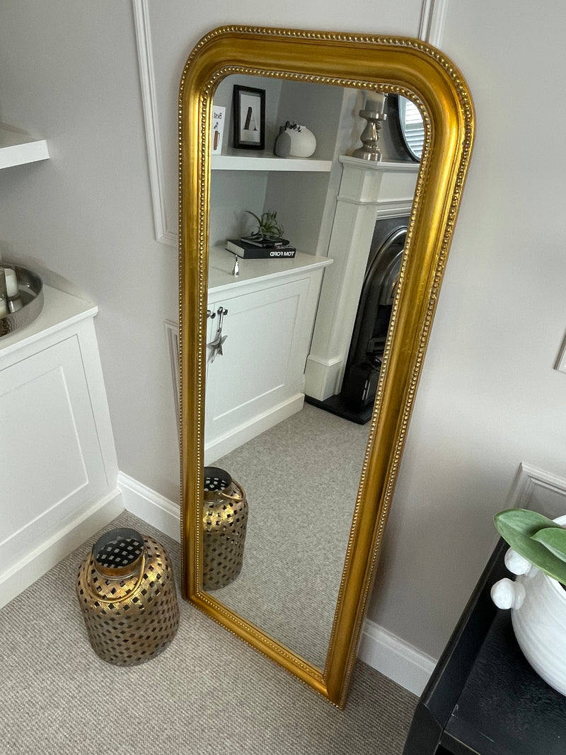 Gold beaded arched full length mirror