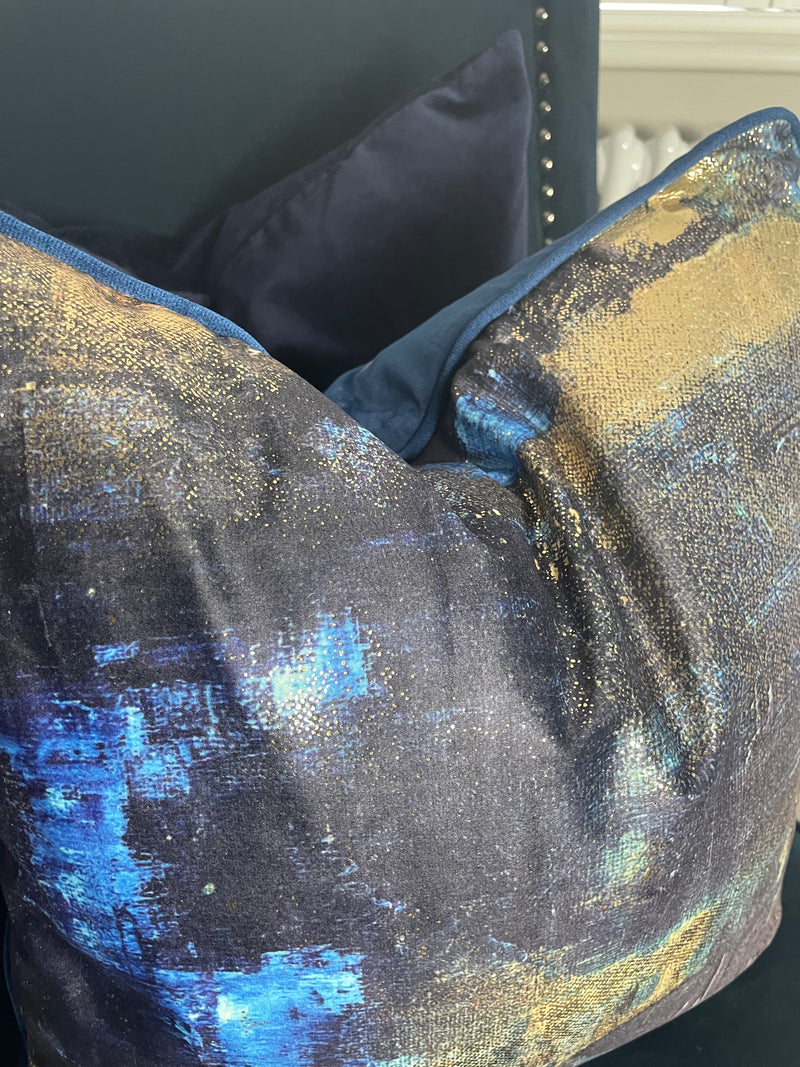 Navy and gold piped luxe Twilight cushion