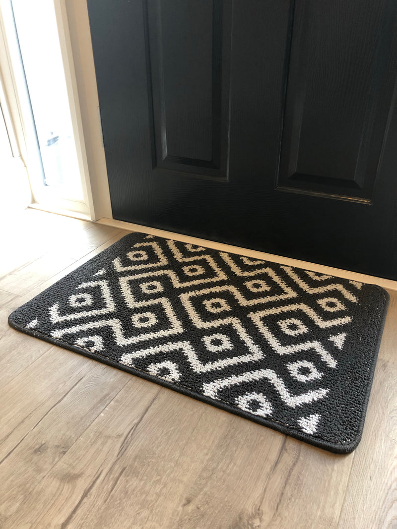 Charcoal geometric door mat rug 50x80cm
