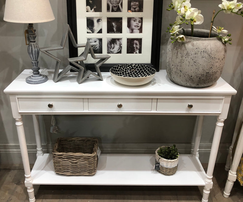 White large long 3 drawer console table