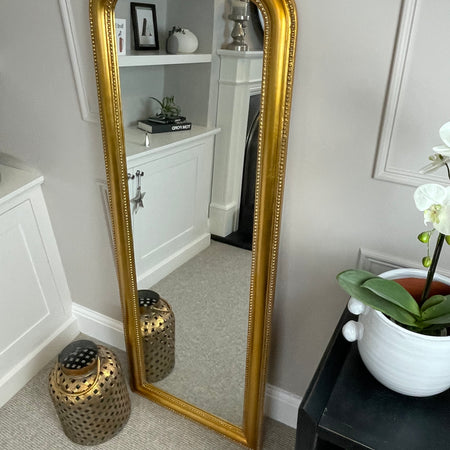 Gold beaded arched full length mirror
