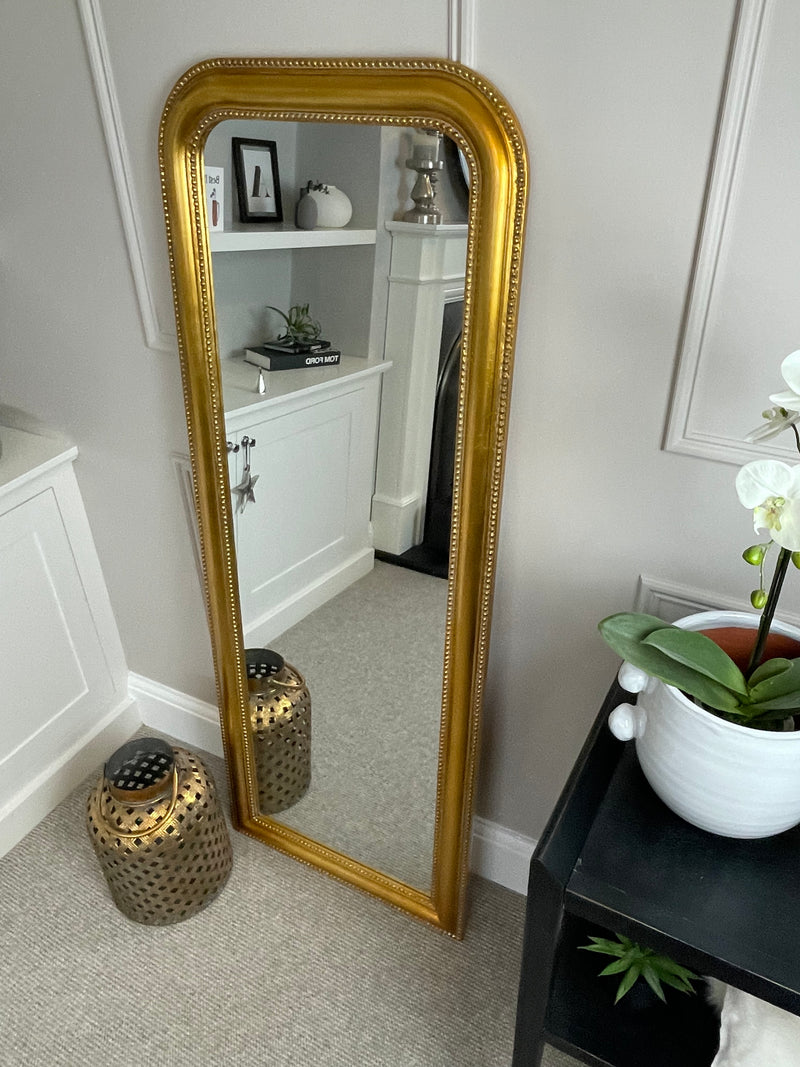 Gold beaded arched full length mirror
