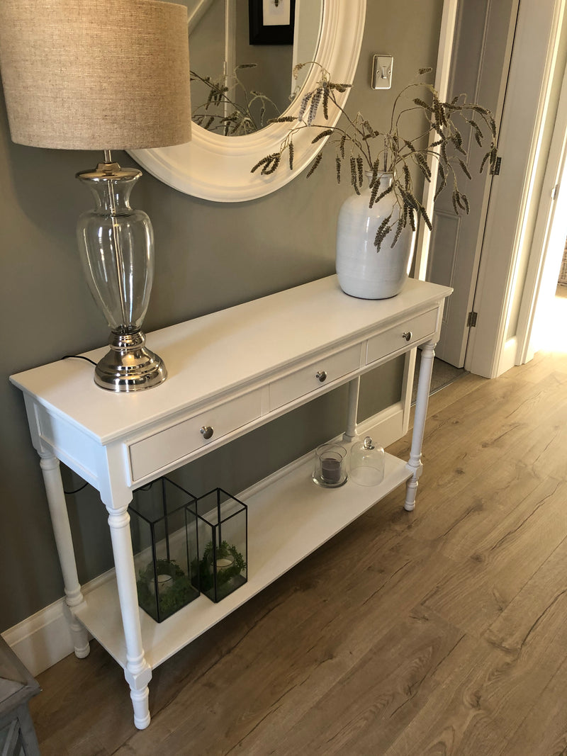 White large long 3 drawer console table