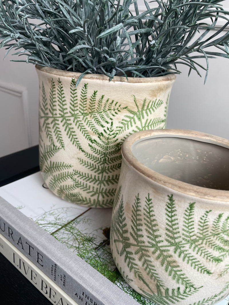Ceramic Rustic Fern Detail Plant Pot