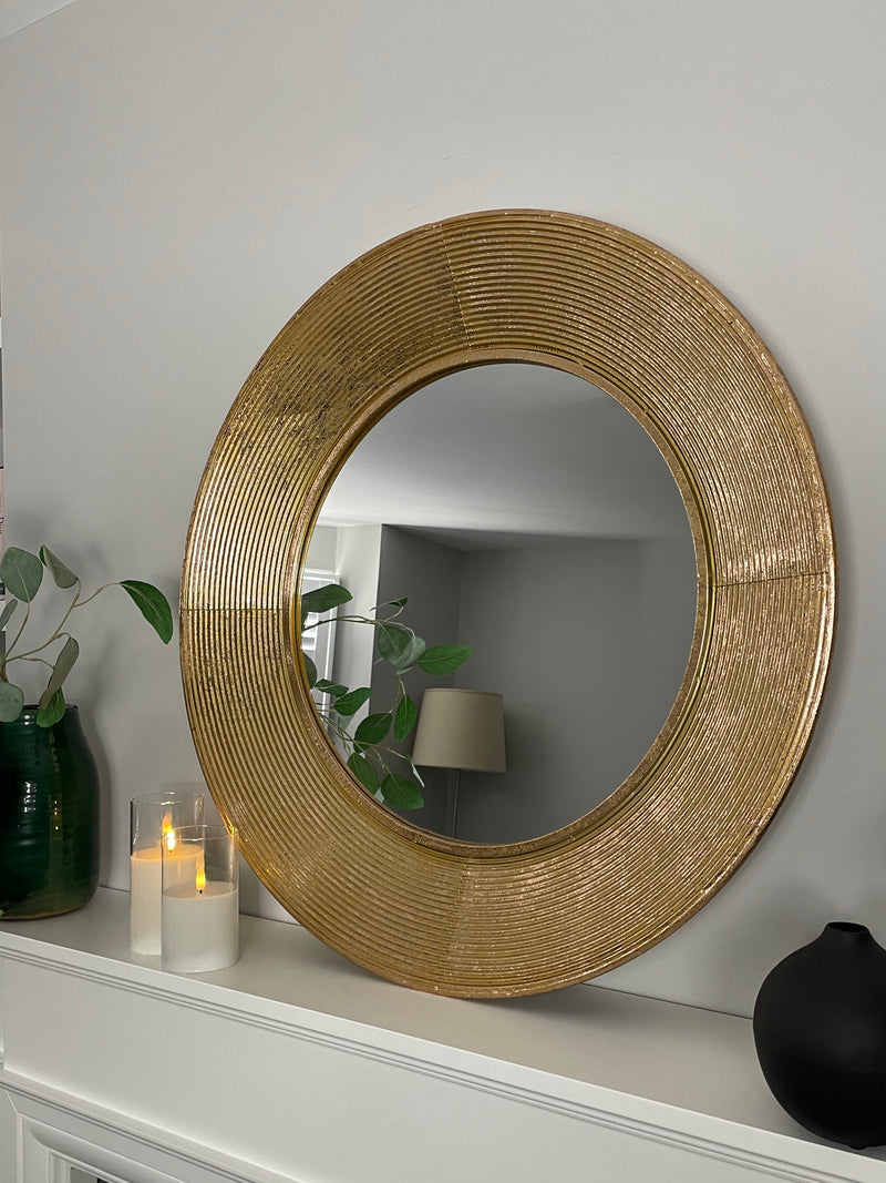 Large Gold ribbed edge round mirror 72cm