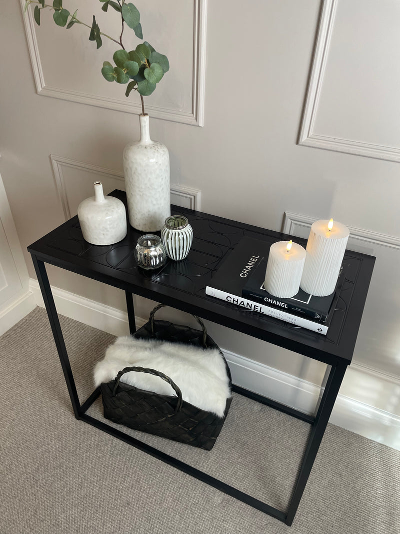 Black metal console table new arrivals