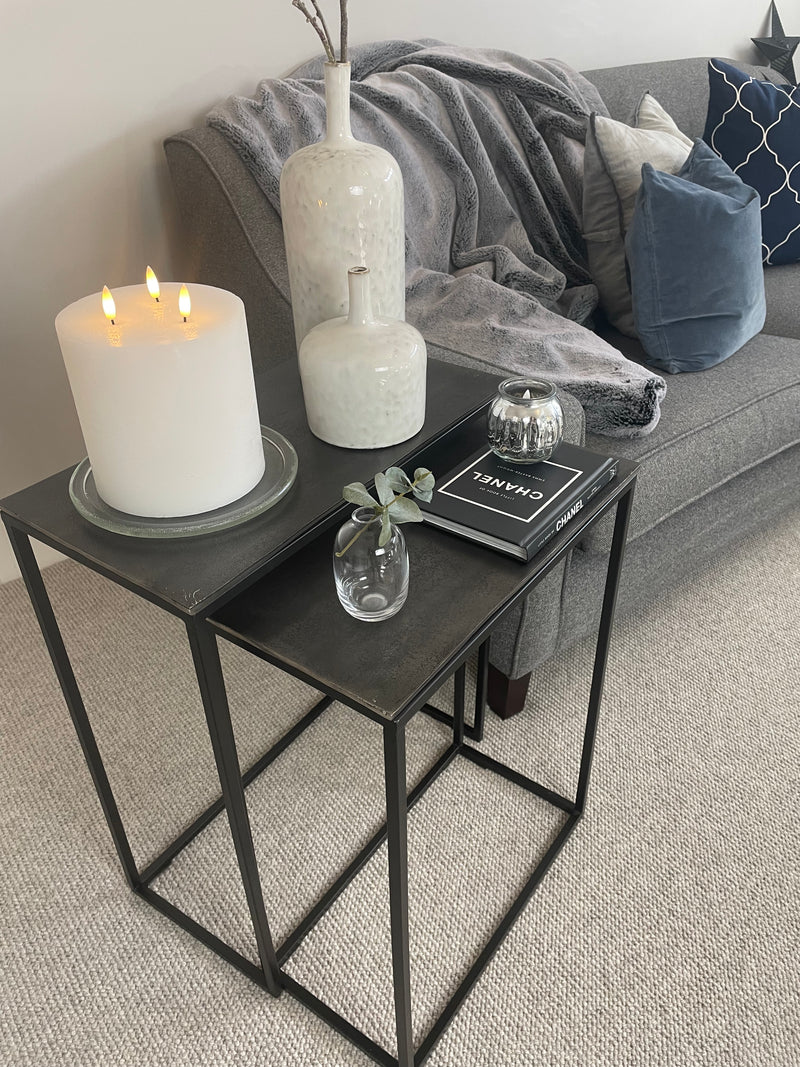 Antique black metal hammered top table