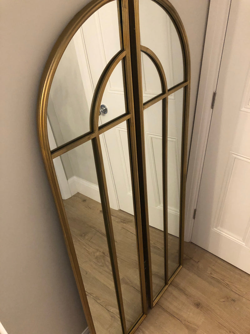 Gold arched window mirror two part