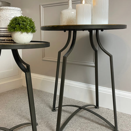 Black Gold bronze Mirror Topped Metal Side Table two sizes