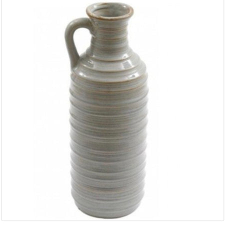 Large tall ribbed vase with handles