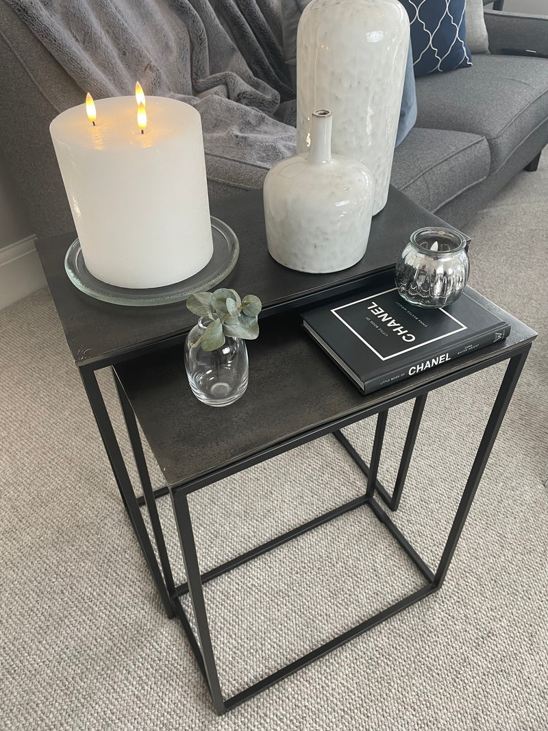 Antique black metal hammered top table