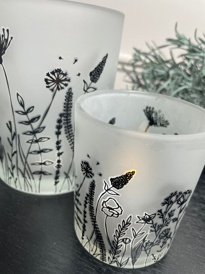 Small black wild flower candle holder