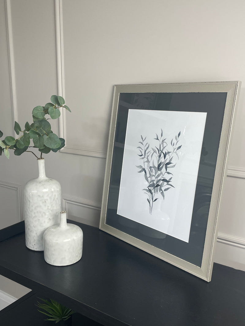 Soft Grey Botanical Leaf Framed Print By Emma Scarvey