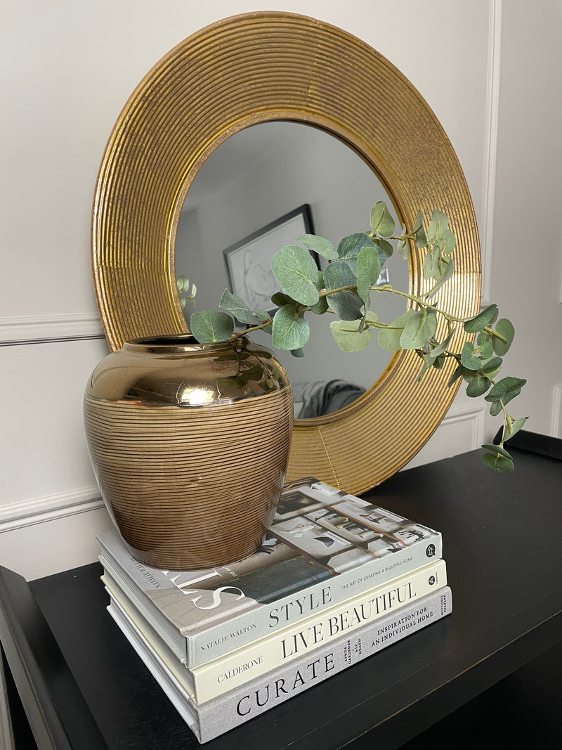 Large Gold ribbed edge round mirror 72cm