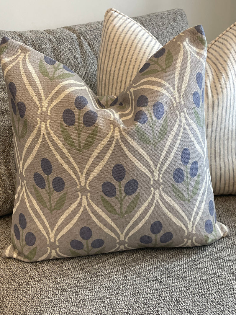 Blue and Grey Poppy Print Cushion 50x50