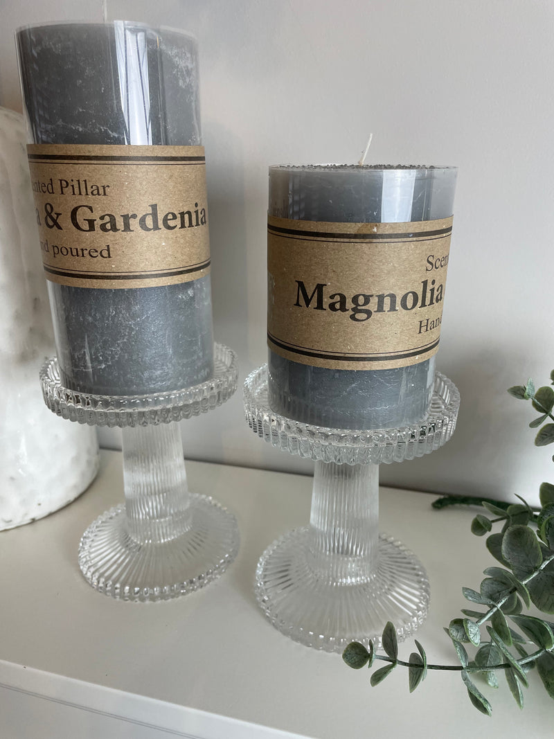 Pair of ribbed glass candle holders