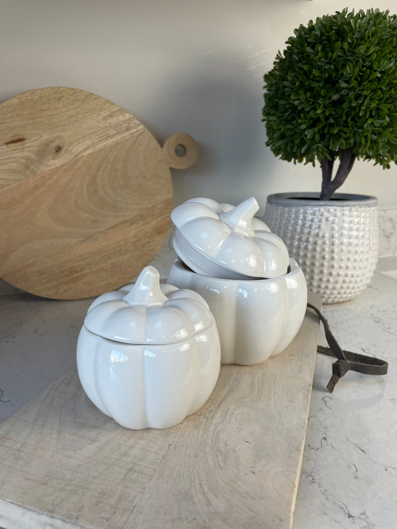 Large White Ceramic Halloween Lidded Pumpkin Jar