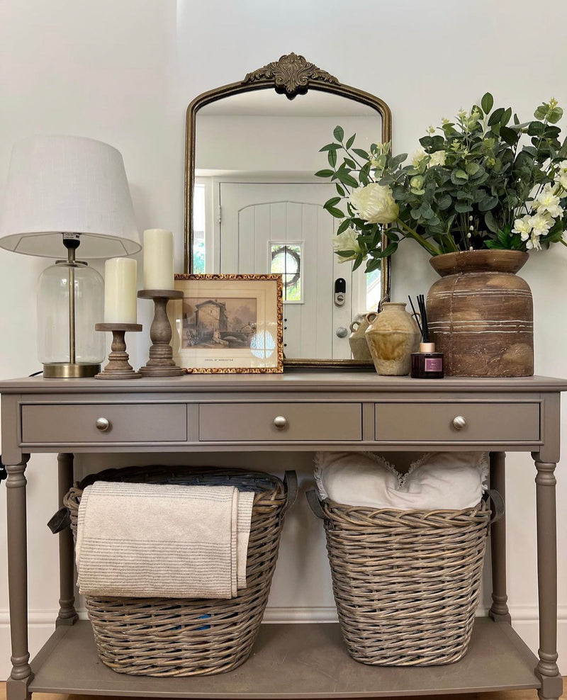 Slim thin taupe console table