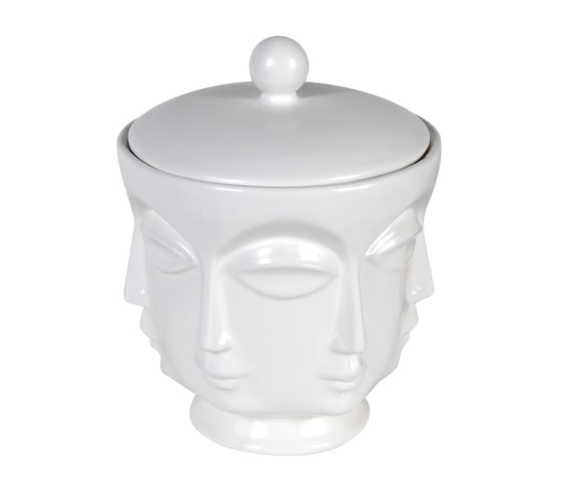 White faces ceramic lidded jar