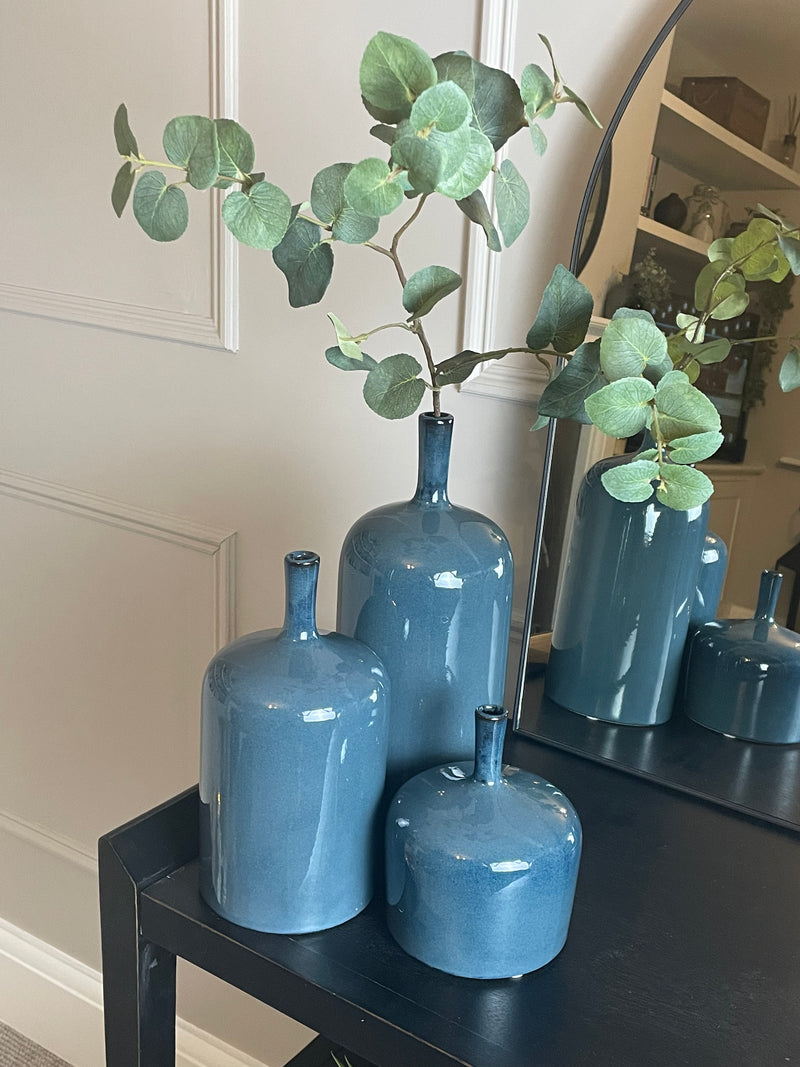 Store Seconds Medium vormark Navy Blue ceramic bottle neck vase