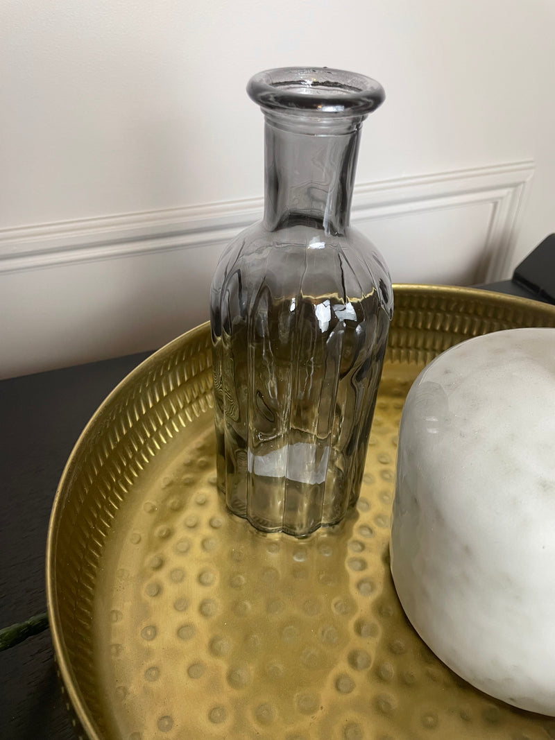 Grey glass ribbed bottle 20cm