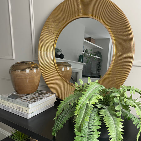 Large Gold ribbed edge round mirror 72cm