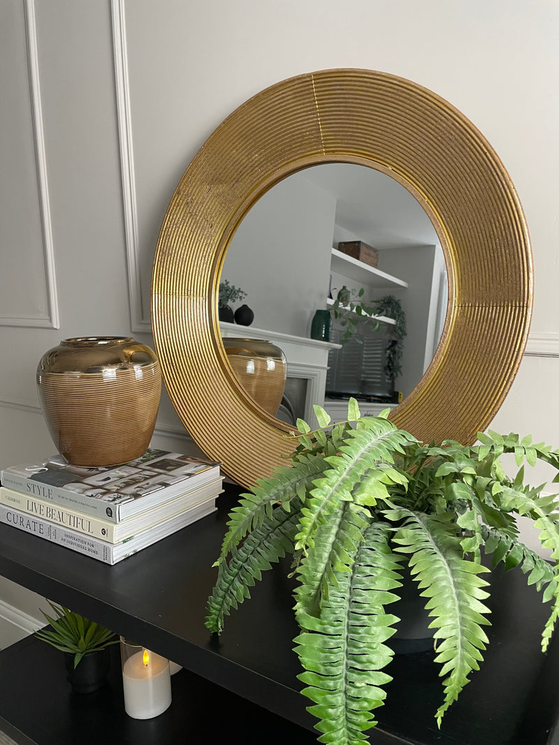 Large Gold ribbed edge round mirror 72cm