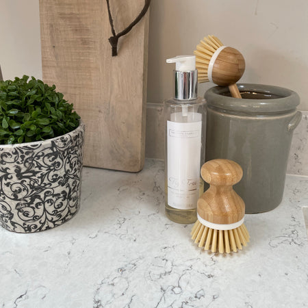 Long handled wooden washing up brush