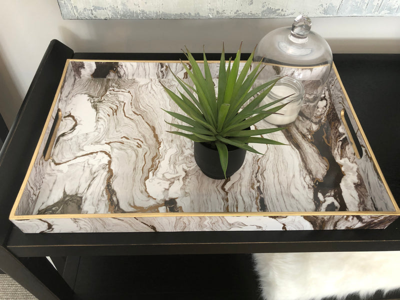 Large white and gold marble tray