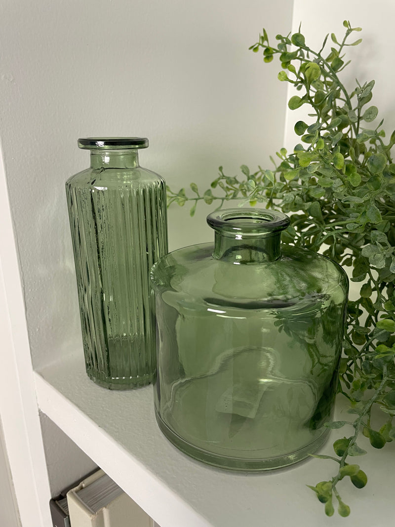 Vintage Green Squat Glass Bottle