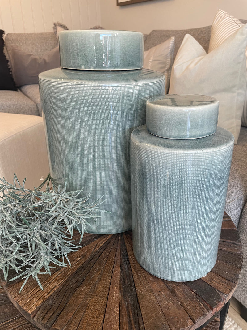 Large ceramic khaki grey lidded ginger jar