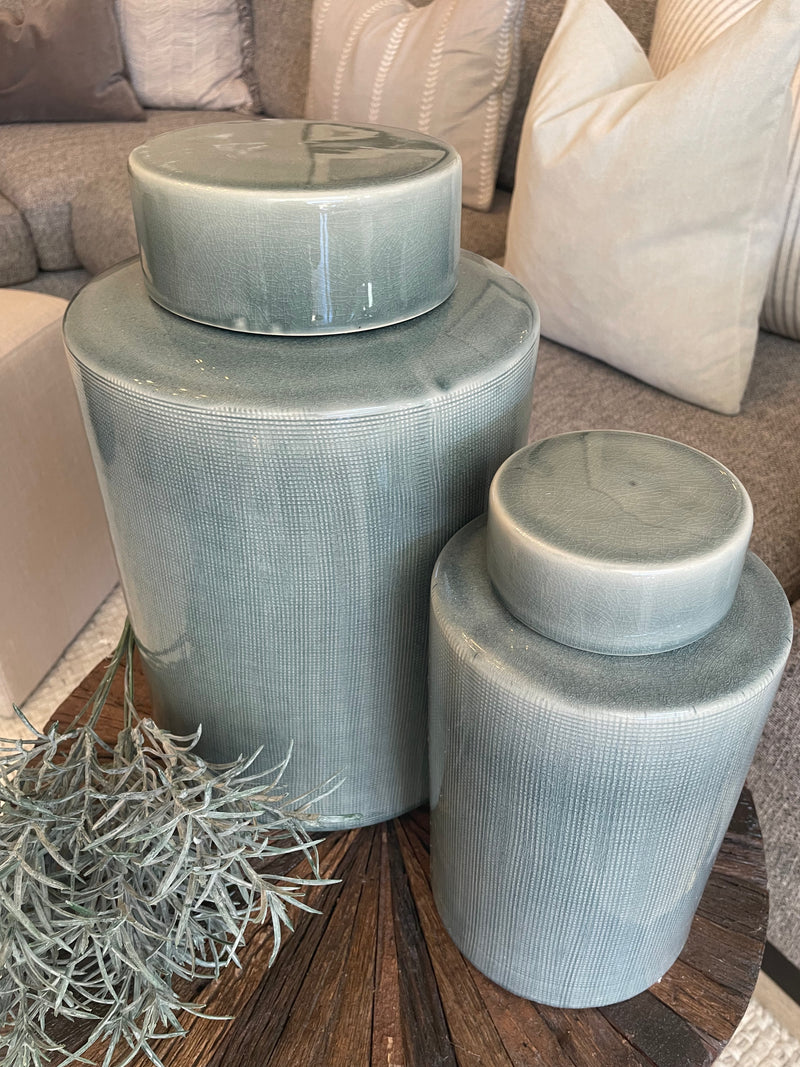 Large ceramic khaki grey lidded ginger jar