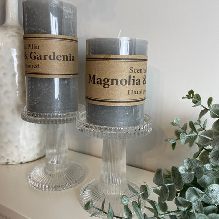Pair of ribbed glass candle sticks holders