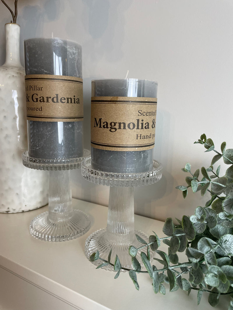 Pair of ribbed glass candle sticks holders