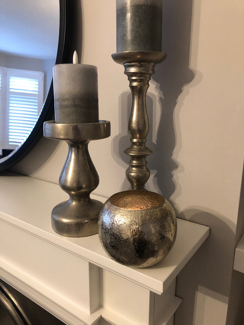 Silver hammered round votive candle holder